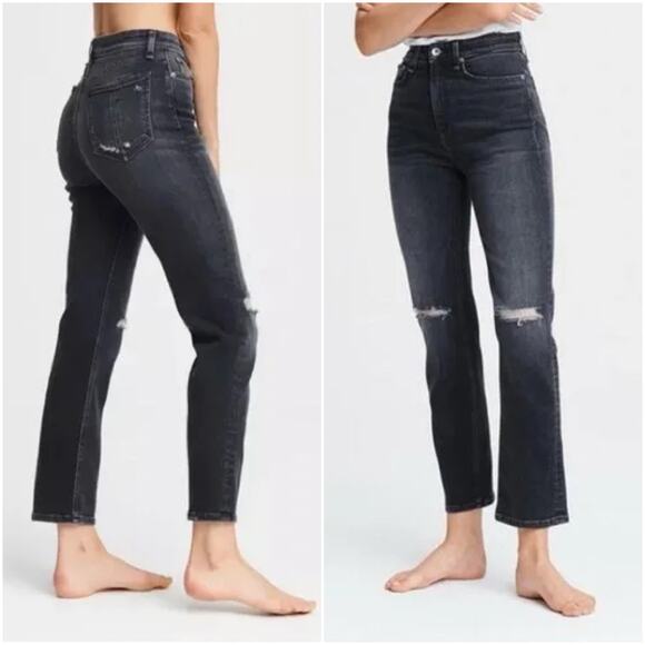 RAG & BONE Nina High-Rise Ankle Cigarette Jean in Grafton Light Black Size 27 - Picture 2 of 8